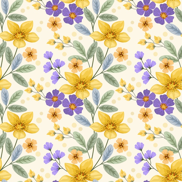 カラフルな手は 布繊維の壁紙のための花のシームレスなパターンを描画します プレミアムベクター