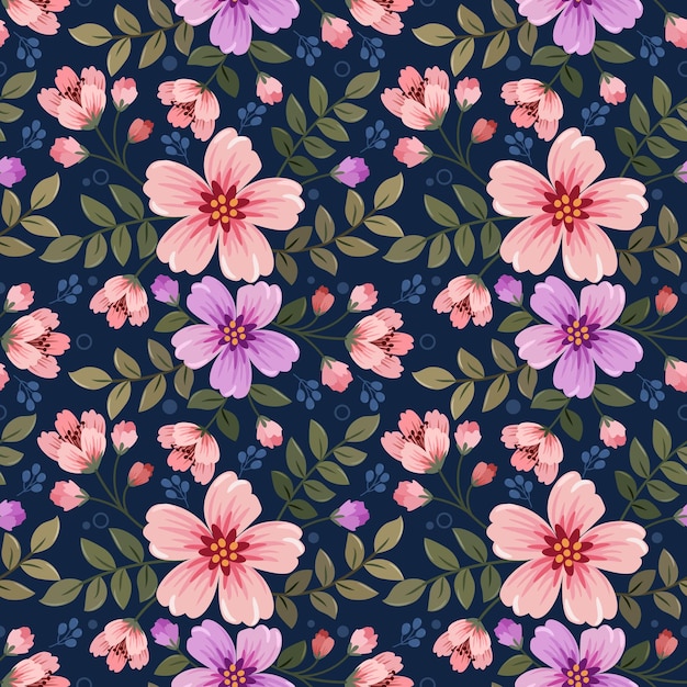 Premium Vector Colorful Hand Draw Flowers Seamless Pattern