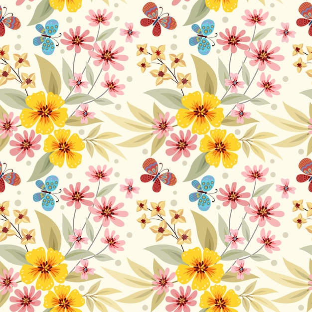 Premium Vector | Colorful hand draw flowers seamless pattern
