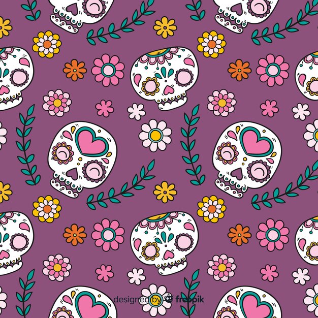 Free Vector Colorful hand drawn día de muertos pattern collection