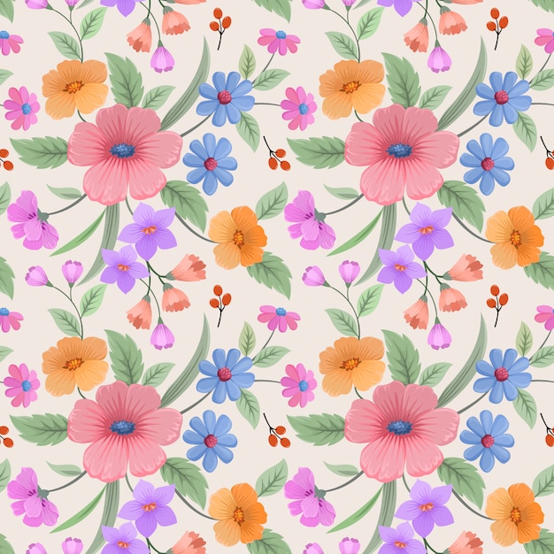 Premium Vector | Colorful hand drawn flowers seamless pattern wallpaper