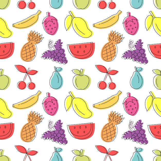 Premium Vector | Colorful hand drawn fruit seamless pattern with white ...