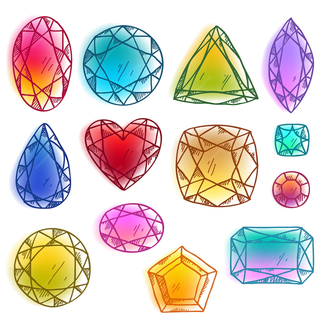 Premium Vector Colorful hand drawn gemstones vector illustration.