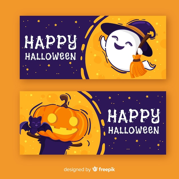 Download Colorful hand drawn halloween banners | Free Vector
