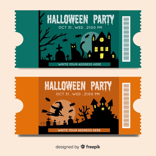 Free Vector | Colorful hand drawn halloween party ticket template