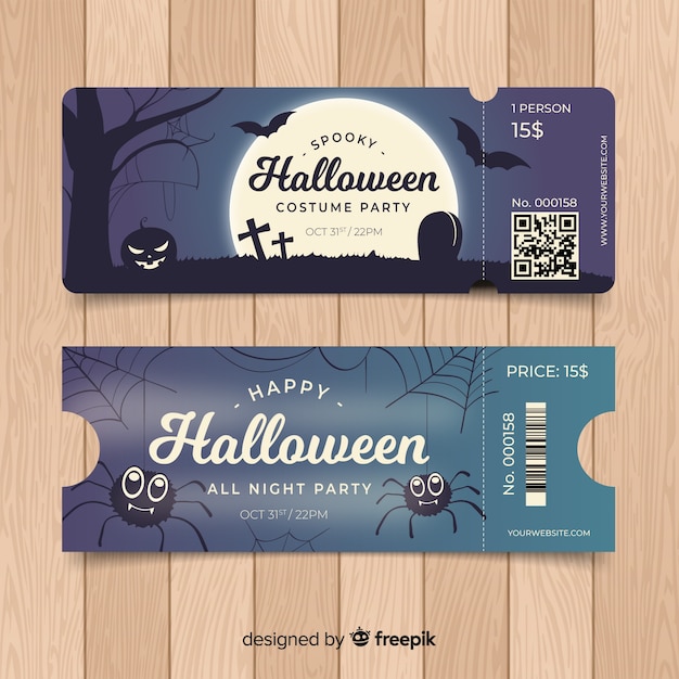Free Vector Colorful hand drawn halloween party ticket template