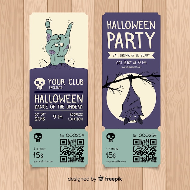 Download Free Vector | Colorful hand drawn halloween party ticket ...