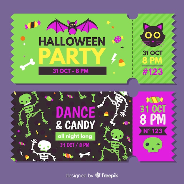 Free Vector Colorful hand drawn halloween party ticket template