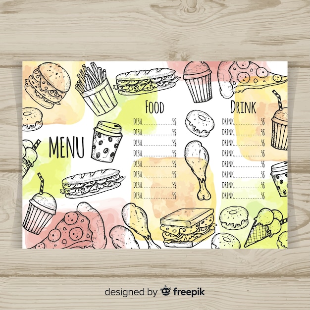Colorful hand drawn restaurant menu template Vector Free Download