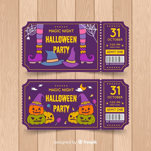 Free Vector | Colorful hand drawn set of halloween party tickets