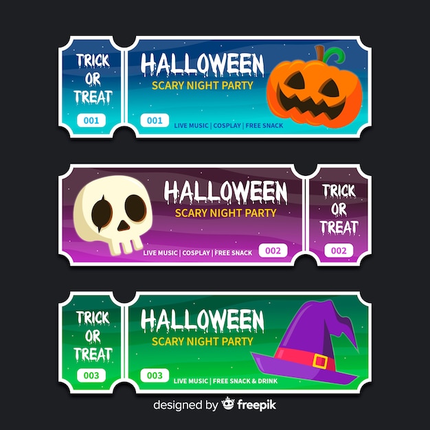 Download Colorful hand drawn set of halloween party tickets Vector ...
