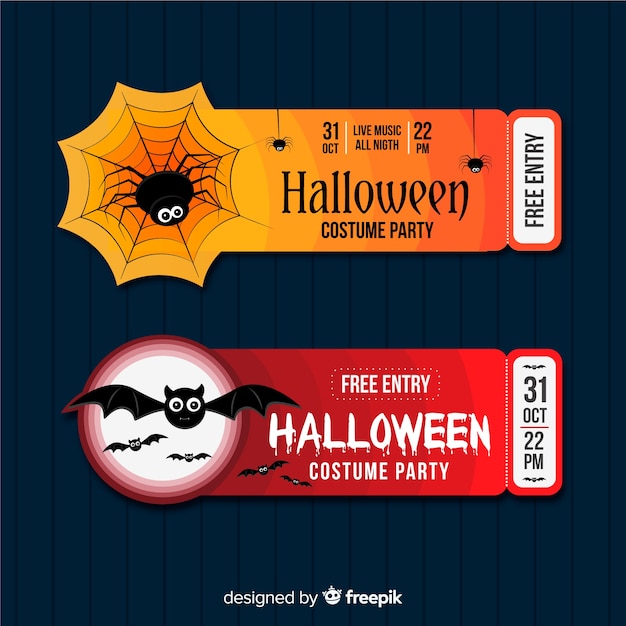 Free Vector | Colorful hand drawn set of halloween party tickets