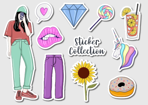 Premium Vector Colorful Hand Drawn Stickers Collection 9934