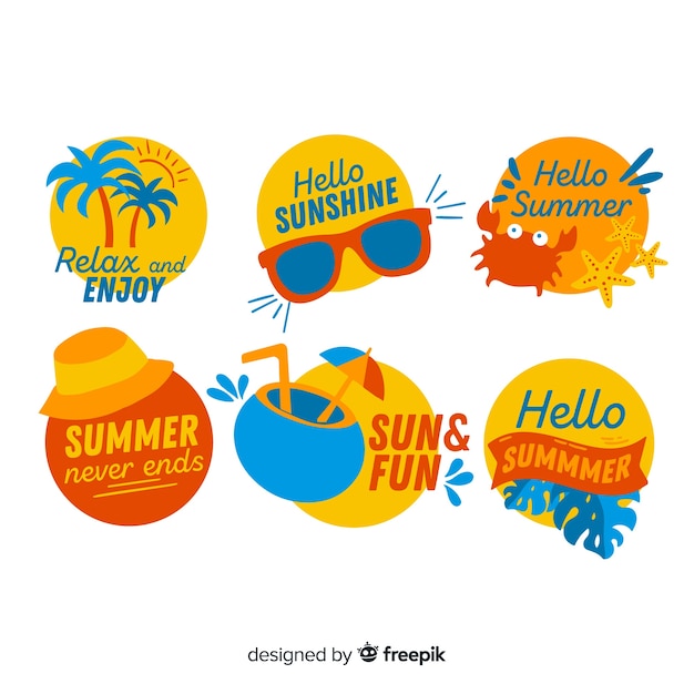 Colorful hand drawn summer badge collection Free Vector