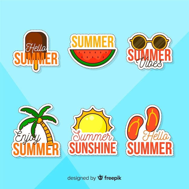 Colorful hand drawn summer sticker collection | Free Vector