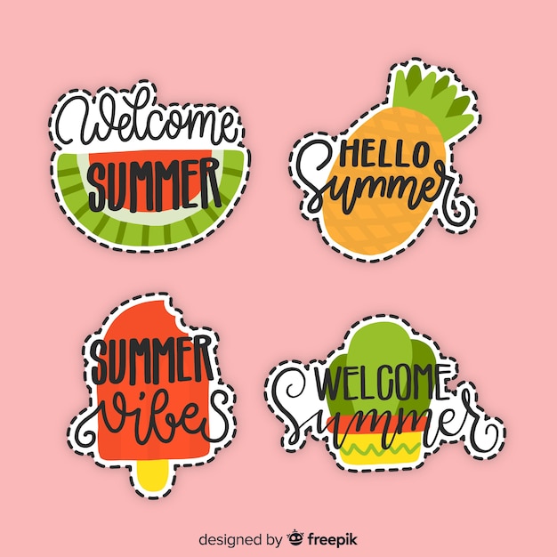 Colorful Hand Drawn Summer Sticker Collection Free Vector