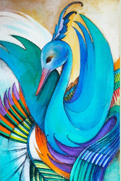 カラフルな手描きの白鳥のイラスト プレミアムベクター