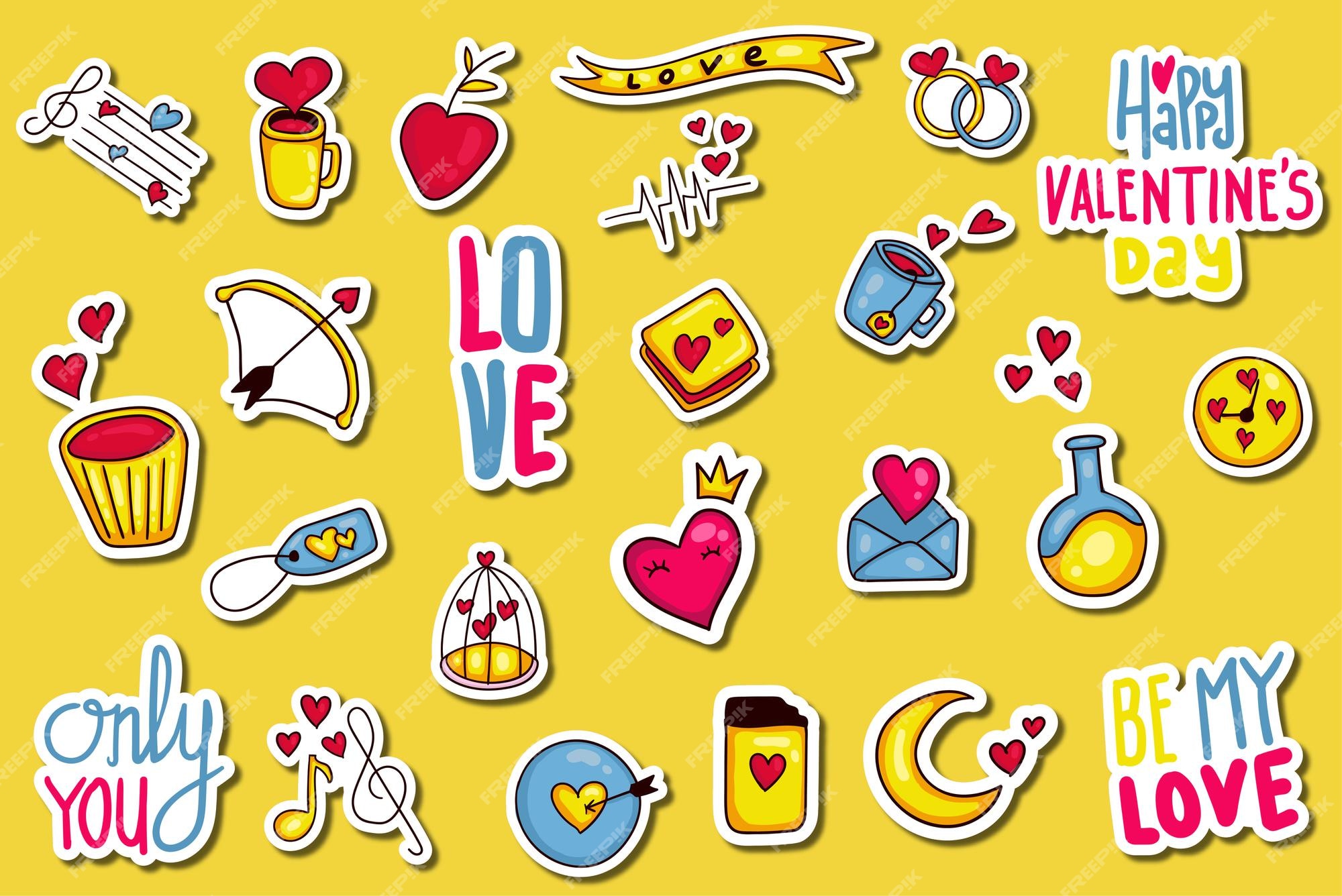 Premium Vector | Colorful hand drawn valentine sticker collection