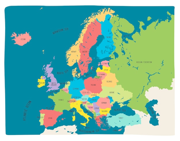 Premium Vector | Colorful hand drawn vector map of europe