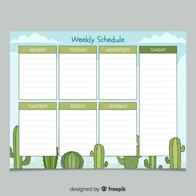 Free Vector Colorful Hand Drawn Weekly Planner Template 3929