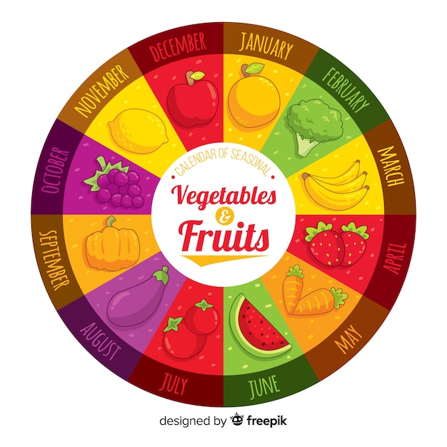 Free Vector | Colorful hand drawn wheel of seasonal vegetables and fruits