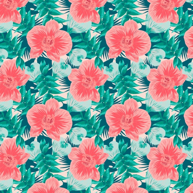 Free Vector | Colorful hand painted exotic flowers and leaves pattern