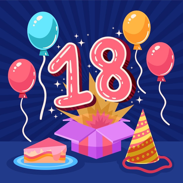 Download Free Vector | Colorful happy 18th birthday background