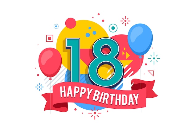 Download Free Vector | Colorful happy 18th birthday background