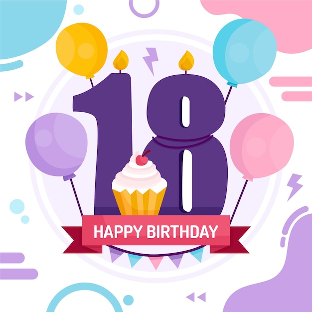 Download Free Vector | Colorful happy 18th birthday background