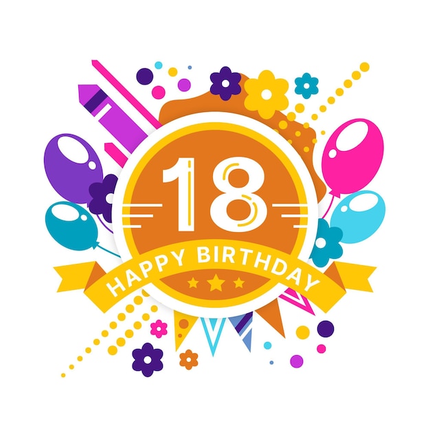 Premium Vector | Colorful happy 18th birthday background