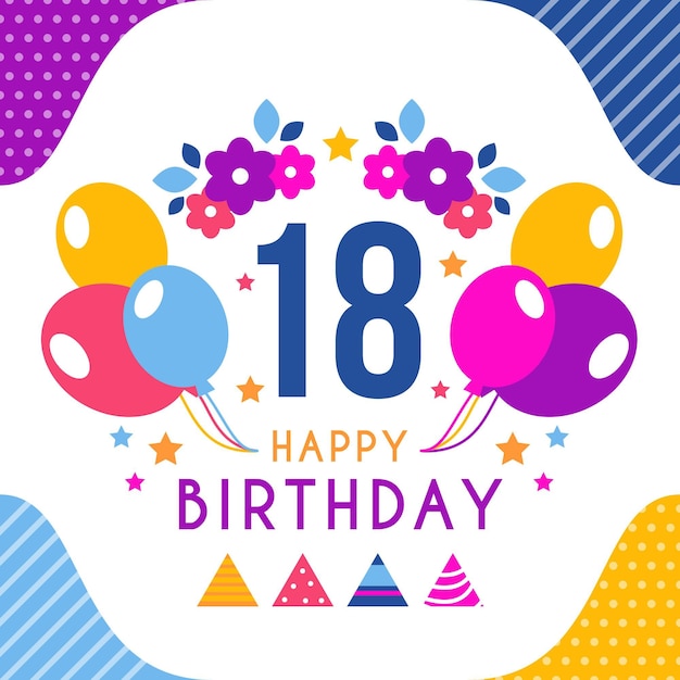 Free Vector | Colorful happy 18th birthday background