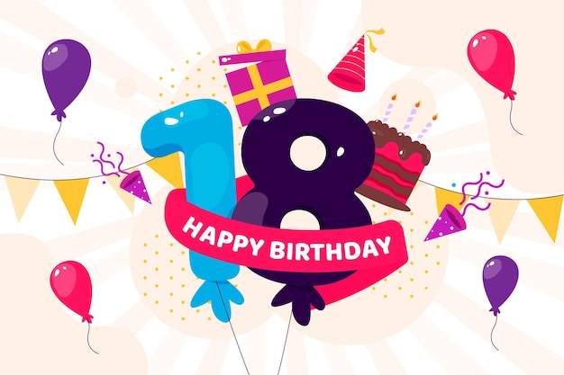 Download Free Vector | Colorful happy 18th birthday background