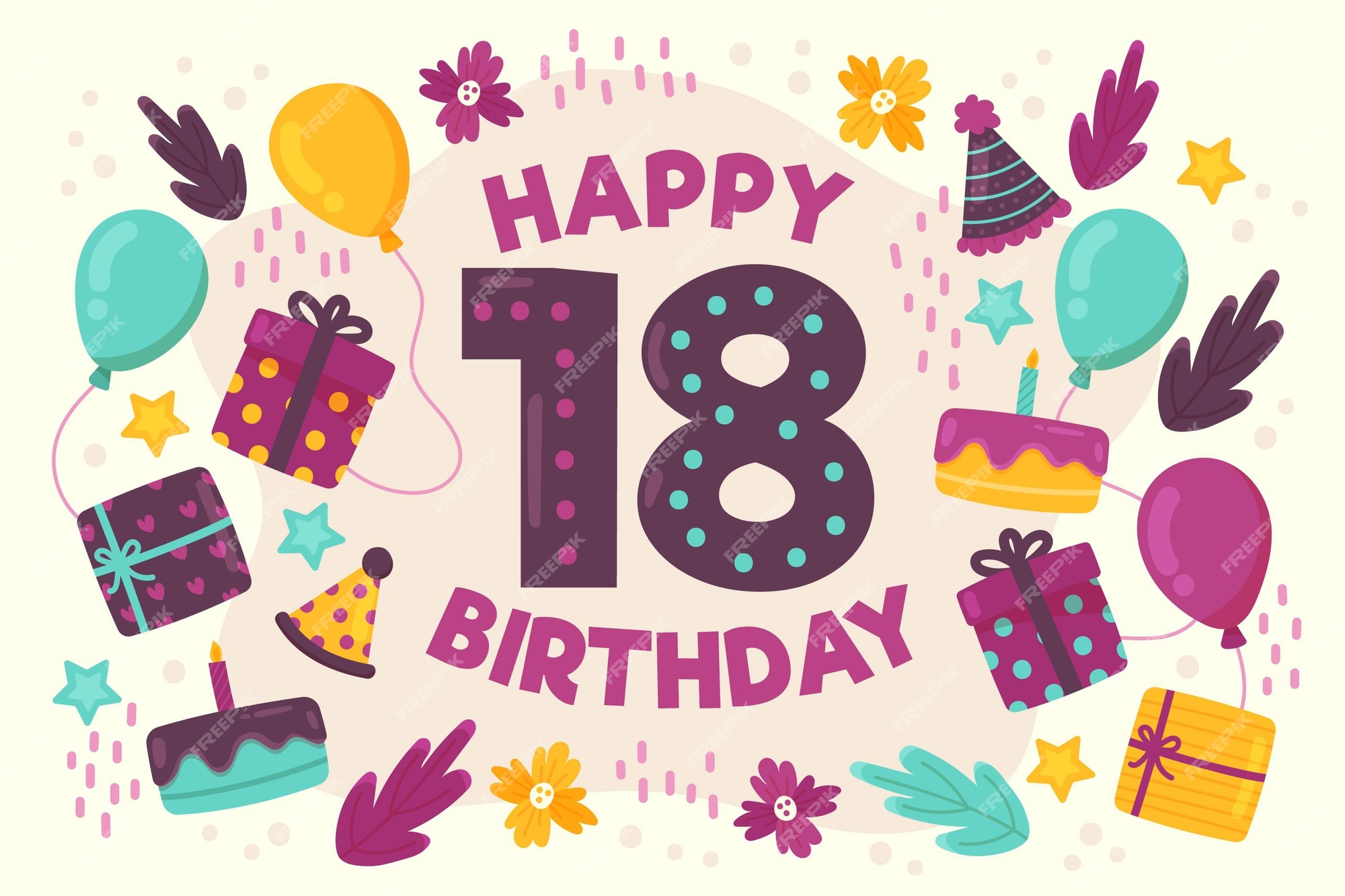 Premium Vector | Colorful happy 18th birthday background