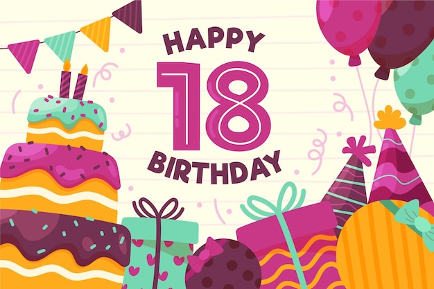 Download Free Vector | Colorful happy 18th birthday background