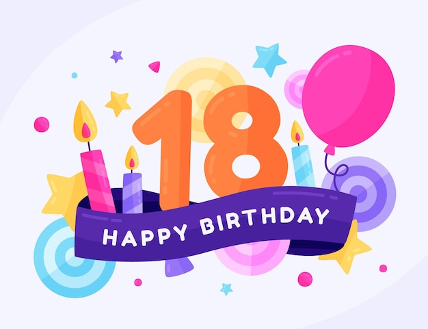 Free Vector | Colorful happy 18th birthday background