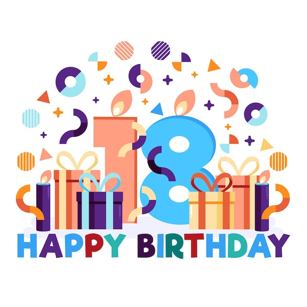 Download Free Vector | Colorful happy 18th birthday background