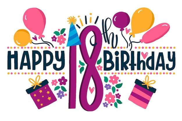 Download Free Vector | Colorful happy 18th birthday background