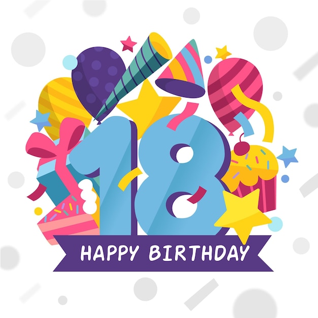 Download Free Vector | Colorful happy 18th birthday background