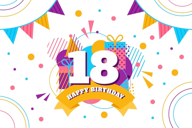 Download Free Vector | Colorful happy 18th birthday wallpaper