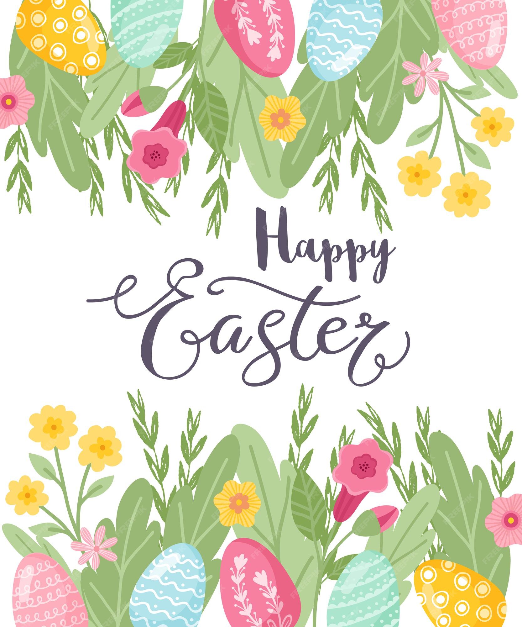 Premium Vector | Colorful happy easter greeting card with rabbit, bunny ...