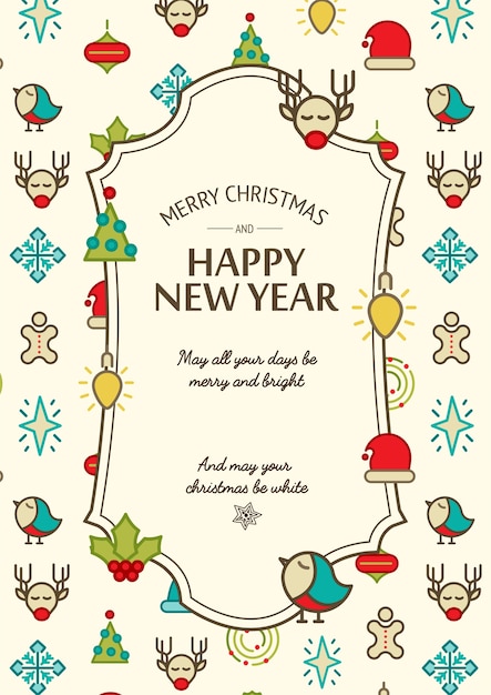 カラフルな新年あけましておめでとうございますとメリークリスマスカード 無料のベクター