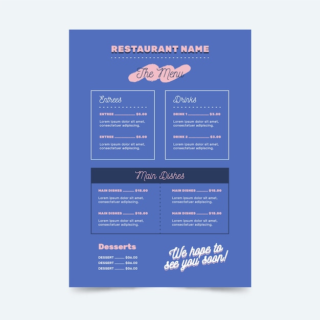 Free Vector | Colorful healthy food restaurant blue menu template