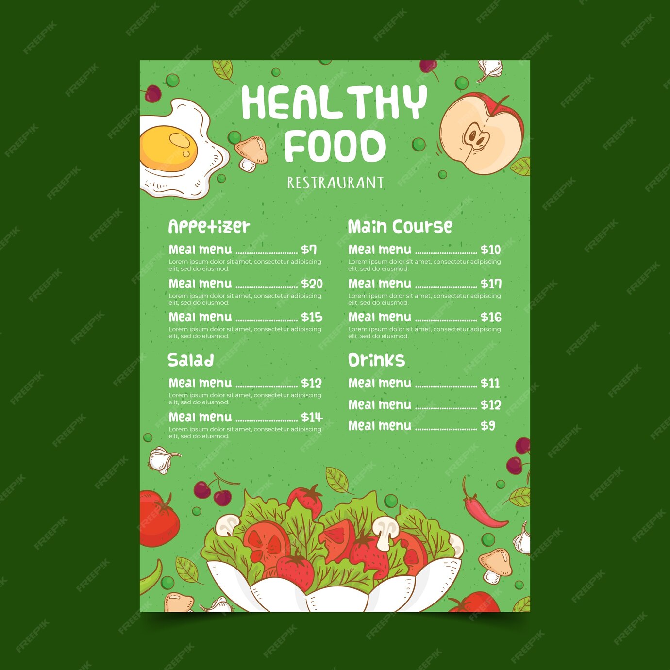 Free Vector | Colorful healthy food restaurant menu template