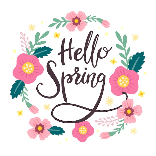 Free Vector | Colorful hello spring lettering with decoration