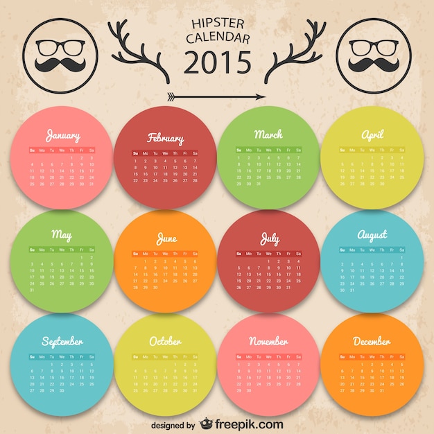 Colorful Hipster calendar Vector Free Download
