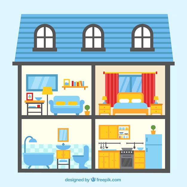 Colorful House With Four Rooms Vector Free Download   Colorful House With Four Rooms 23 2147602619 