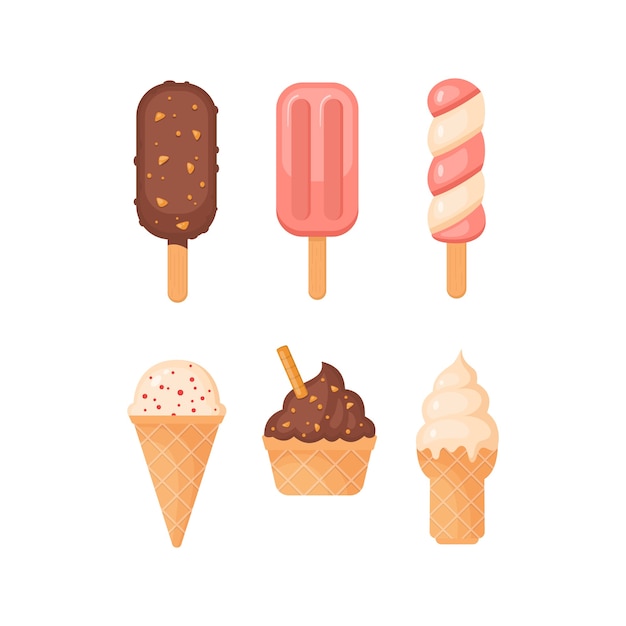 Premium Vector Colorful Ice Cream Popsicle And Waffle Cones