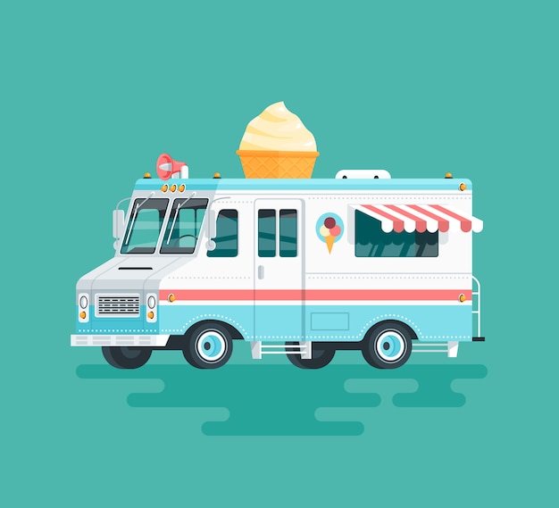 Premium Vector | Colorful ice cream truck. cartoon illustration.