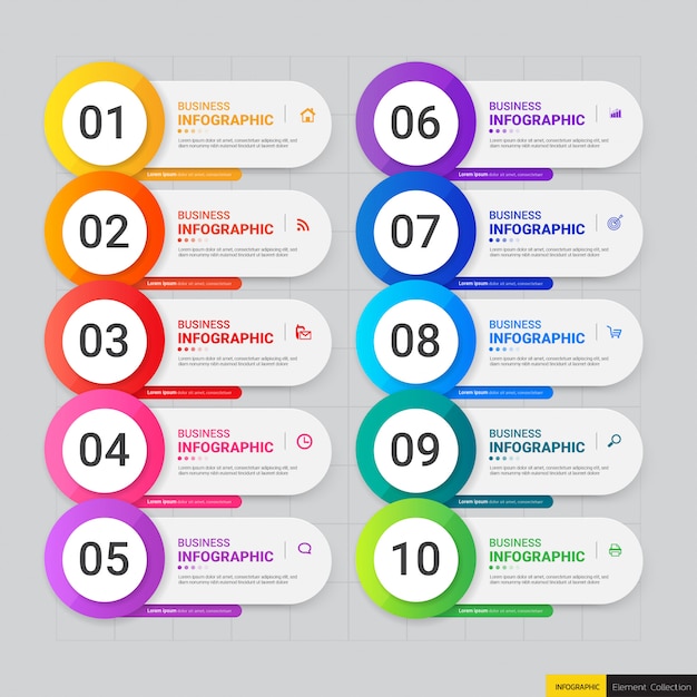 Colorful infographic template with ten steps Vector Premium Download