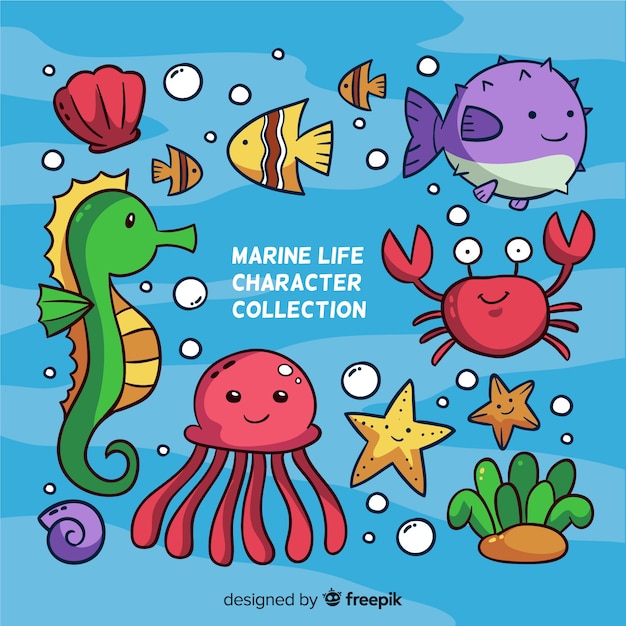 Free Vector | Colorful kawaii sea animals collection